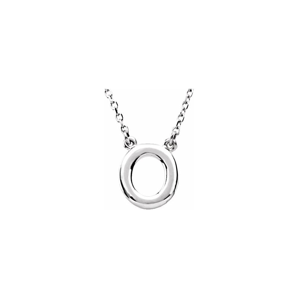 Diamond2Deal 14K White Gold Gold Block Initial Pendant O 16 inch Chain Necklace For Women Fine