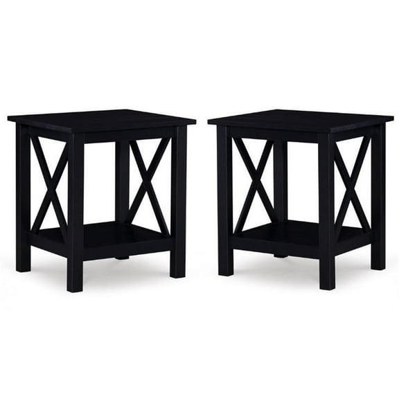 Home Square 2-Piece Furniture Solidwood End Table Set in Black