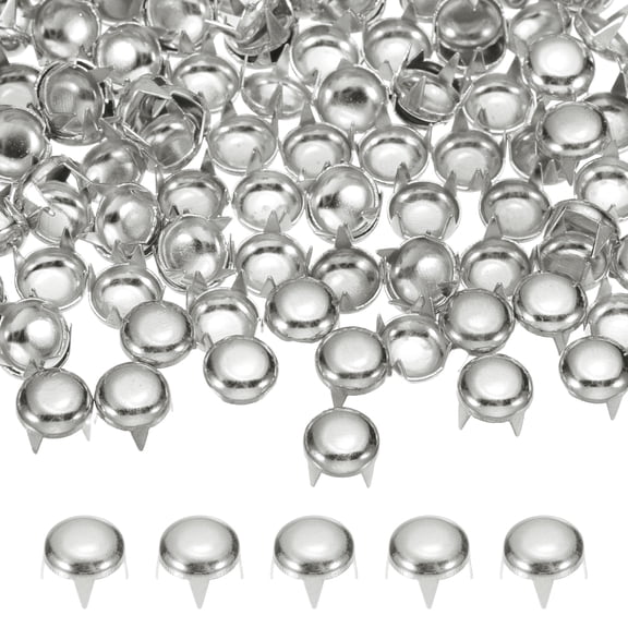 7mm Round Dome Rivet, 180 Pcs Metal 4 Claw Spike Spot Stud Punk Rock Rivet Nailhead for DIY Leather Crafting for Decor Repair Clothing Belts Bags Shoes, Silver Tone