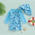 thumbnail image 2 of NIEWTR Infant Baby Boys Swimsuit One Piece Long Sleeve Rash Guard Zipper Bathing Suit Swimwear with Sun Cap Beachwear(A01-Blue,12-18 Months), 2 of 7