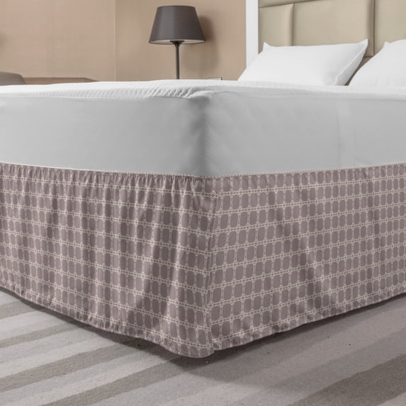 Abstract Bed Skirt, Repetitive Simplistic Frames in Oriental Style Pastel Tone Illustration, Elastic Bedskirt Dust Ruffle Wrap Around for Bedding Decor, 4 Sizes, Eggshell Champagne, by Ambesonne