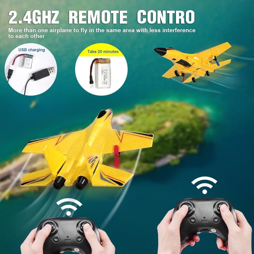Roofworld RC Airplane SU-27 Yellow 2.4GHz 2 Channel with Gyro Night Lights