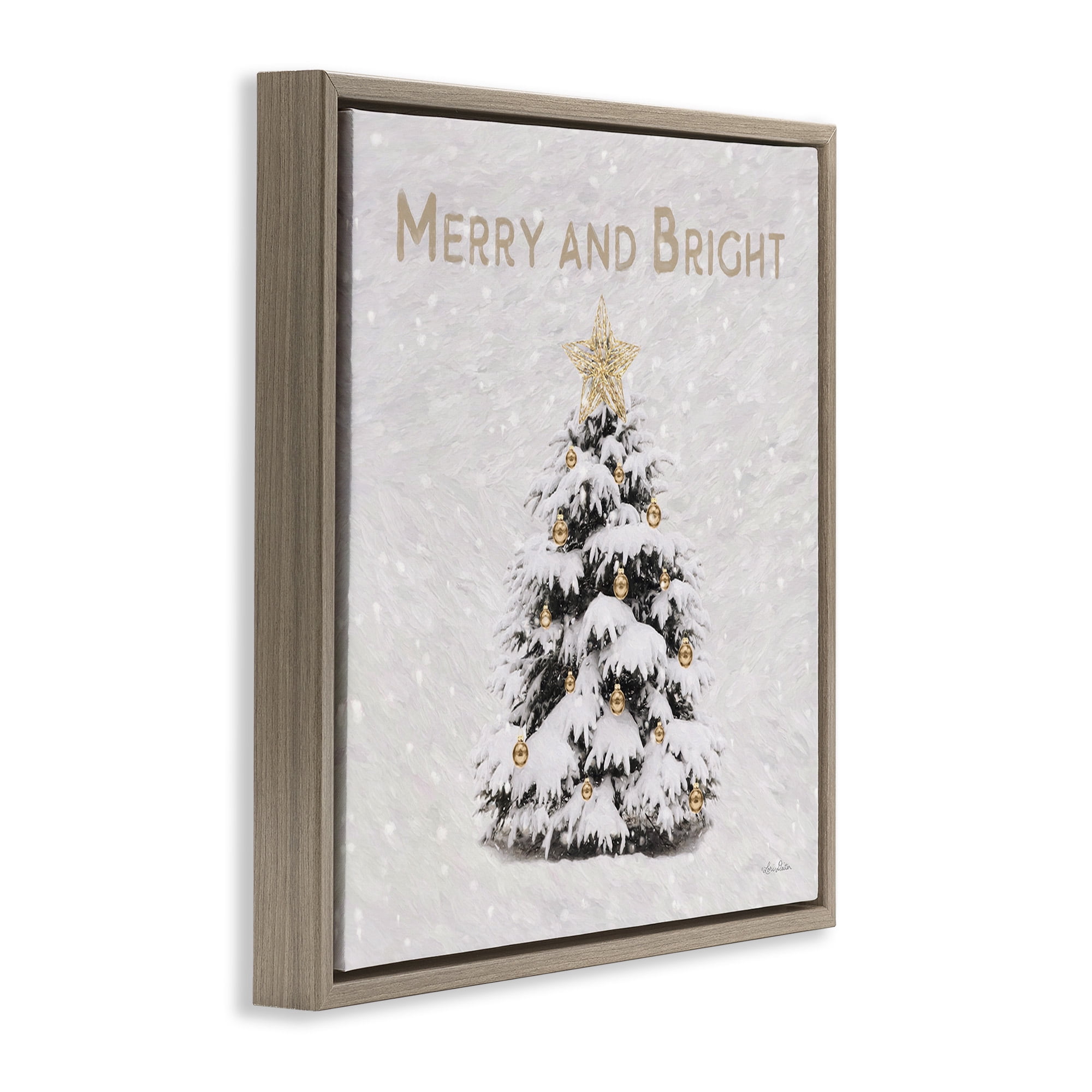 Stupell Industries Merry & Bright Scene Holiday Painting Brown Floater Framed Canvas Art Print Wall Art, 25 x 25