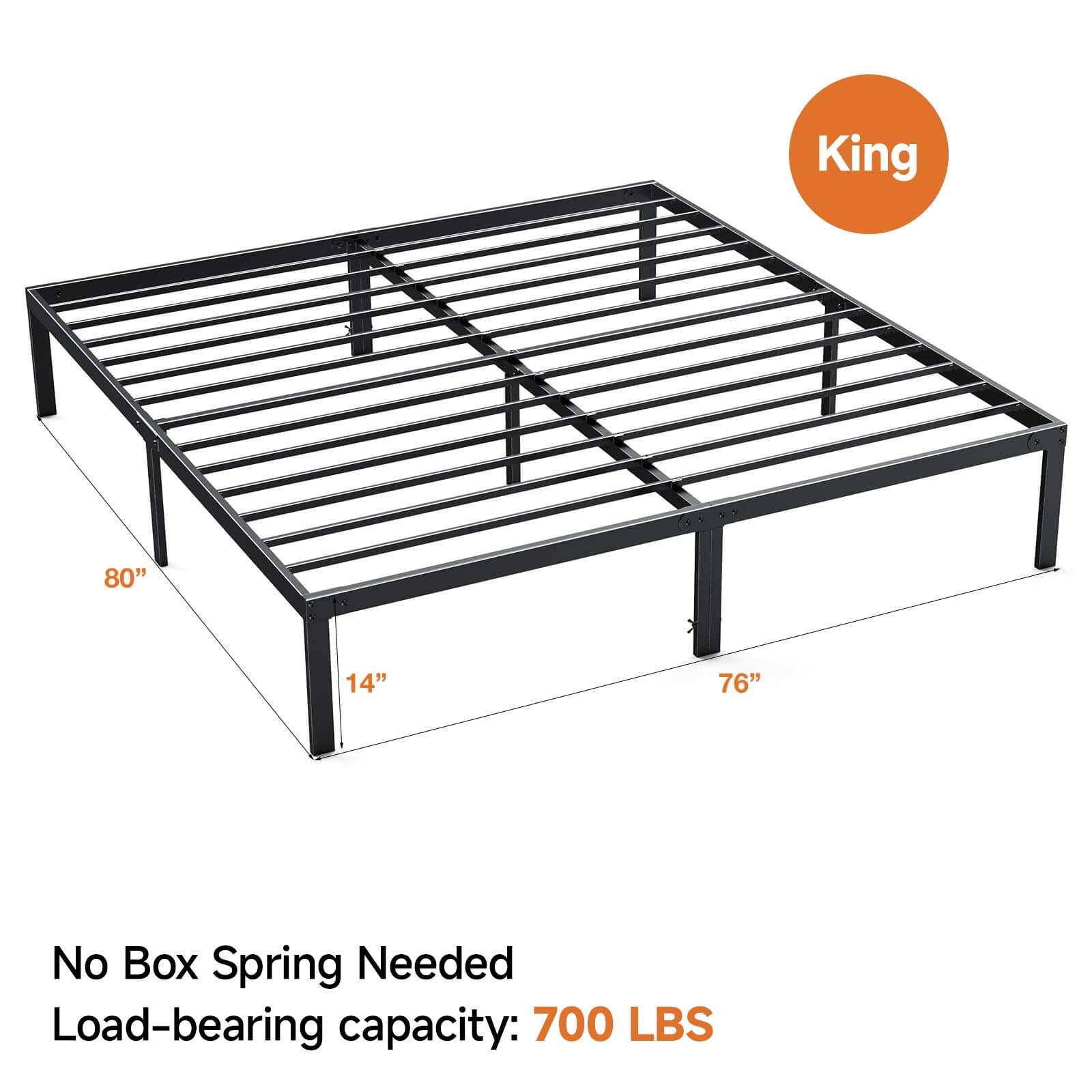 Alvantor Heavy Duty Metal Bed Frame with Storage, Steel Slat Support,Black,King