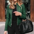 thumbnail image 1 of Chaqueta de cuero sintético para mujer, abrigo básico ajustado con cremallera, estilo clásico para motociclista, primavera y otoño, 1 of 3