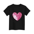 thumbnail image 5 of Miluxas Girls T Shirts Crew Neck Short Sleeve Pink Heart Print Tops Casual Basic Tees Black 3-4Years, 5 of 6