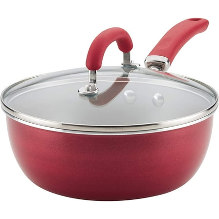 Create Delicious Nonstick Saute/All Purpose Pan with Lid, 3 Quart - Red Shimmer