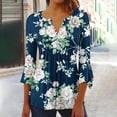 thumbnail image 2 of Pompotops Tunique Décontractée à Manches 3/4 Imprimée Florale Col en V pour Femmes Chemises Basiques d'Été Blouse Plissée Liquidation, 2 of 5