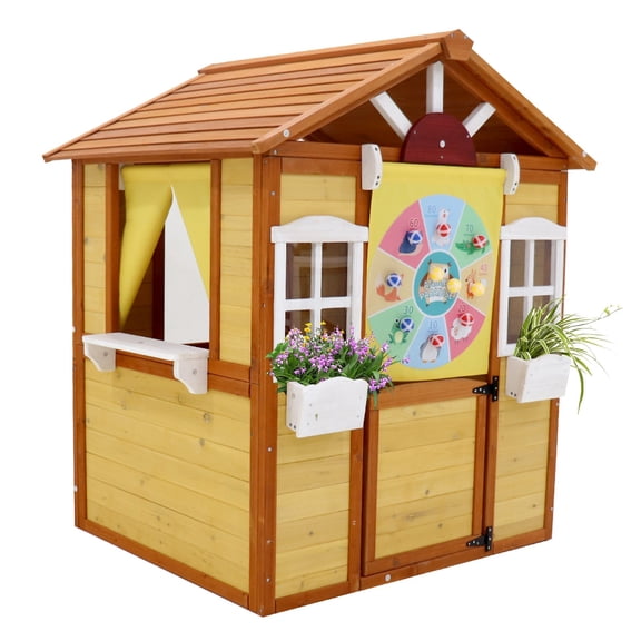 ZOGYMOZ Wooden Playhouse for Kids, Outdoor Cottage with Working Doors Windows Pretend Play House for Age 3-6 Years