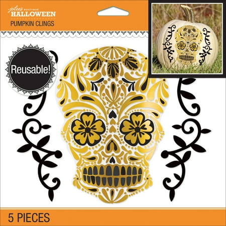 Jolee's Reusable Pumpkin Cling 5/Pkg-Day Of The Dead Skull, Pk 3, Jolees