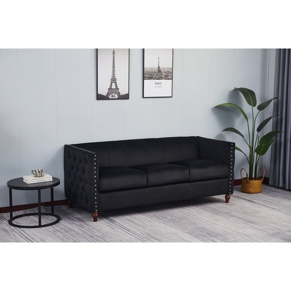 Kingway Furniture Avin Velvet Nail Head Livingroom Sofa in Black