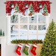 thumbnail image 3 of Red Christmas Snowman Tie Up Valances Curtain, Xmas Ball Pine Tree Snowflake Wood Grain Adjustable Rod Pocket Short Window Treatment Tie Up Curtains Valances for Kitchen Living Room Bathroom 60x18 In, 3 of 9
