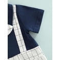 thumbnail image 6 of hirigin Baby Boy's Romper, Lapel Collar Short Sleeve Bow-Tied Plaid Printed One Piece Patchwork Jumpsuit, 6 of 9