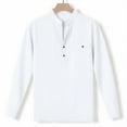 thumbnail image 5 of VSSSJ Men's Cotton Linen Henley Shirt Relaxed Fit Button Long Sleeve Hippie Shirt Stand Collar Pocket Casual Vacation Beach T-Shirts White S, 5 of 8