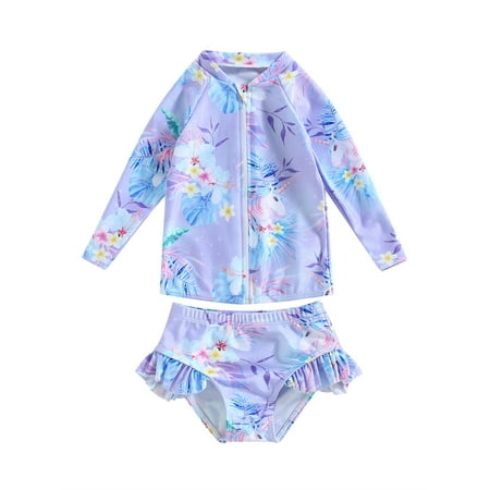 

Qtinghua Toddler Baby Girl Swimsuits Summer Floral Print Zipper Long Sleeve Swimwear Beachwear Bathing Suit Light Purple Suit 3-4 Years