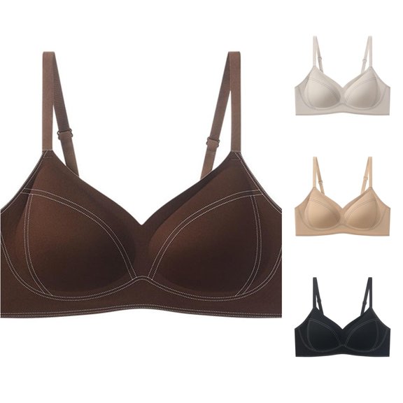 PMVFHDE Full Coverage Wireless T-Shirt Bra Seamless Supportive Comfort All-Day Fit For Large Bust Women's Everyday Underwear Coffee - M
