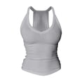 thumbnail image 3 of Ribbed Tank Tops for Women Built in Bra Cropped Spaghetti Strap Sleeveless V Neck Racerback Fitted Tee Athletic Workout Casual Basic Top (Grey,XL), 3 of 9