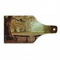 thumbnail image 1 of Autumn Cutting Board, Dramatic Scene with Fall Season Woodland and Wooden Old Benches Photo, Decorative Tempered Glass Cutting and Serving Board, in 3 Sizes, by Ambesonne, 1 of 2