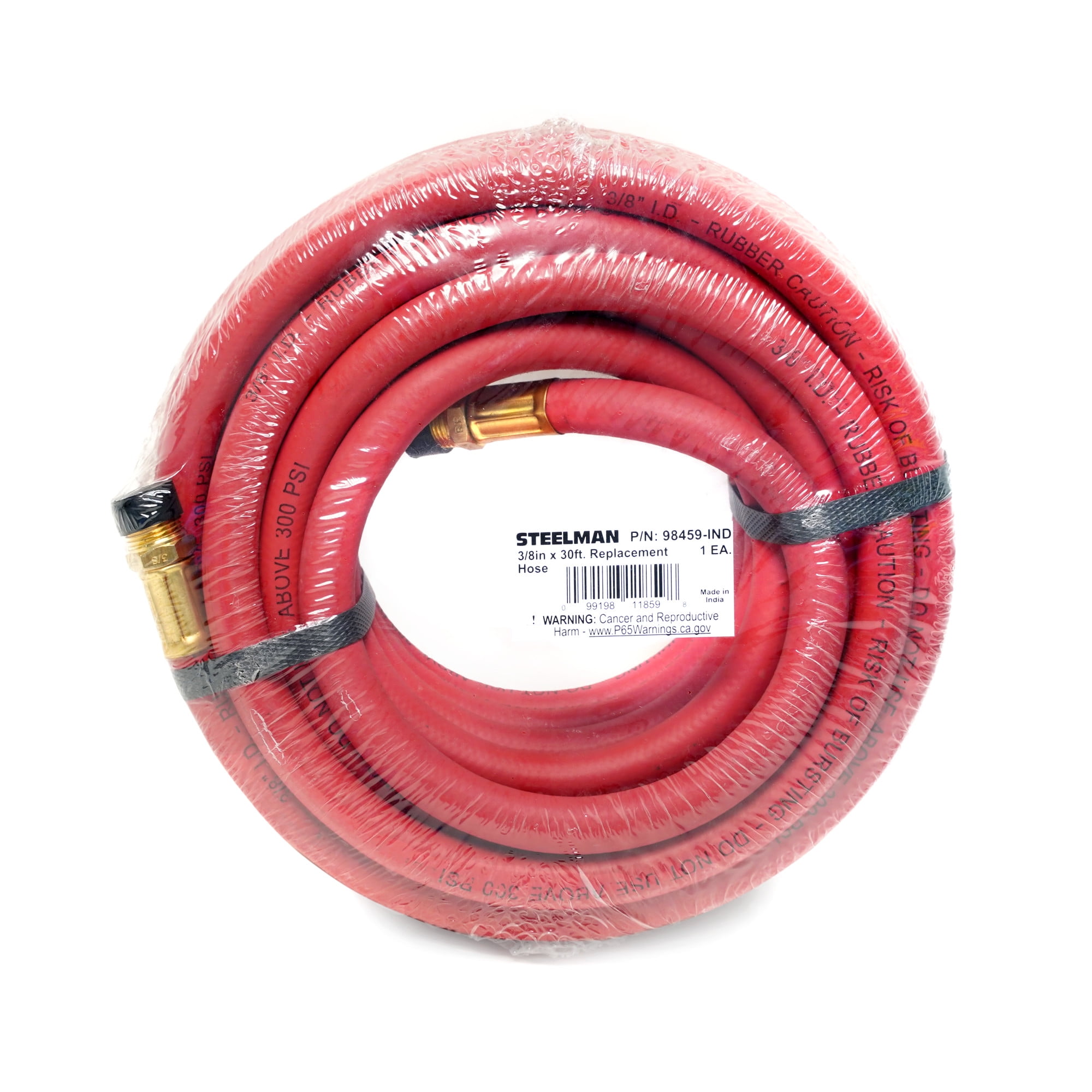 STEELMAN 98459-IND 30-Foot x 3/8-Inch Rubber Air Hose, 3/8-inch NPT fittings