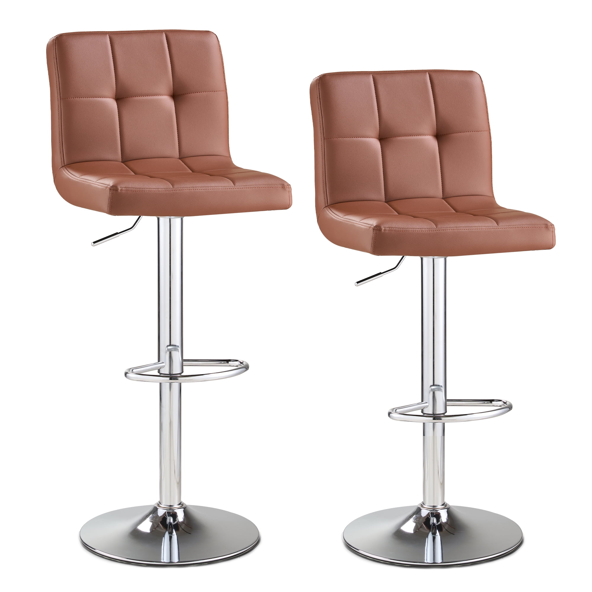 AUNEKIV Bar Stools Set of 2, Thickened Seat Cushion Square Swivel Bar Stools with Back, Adjustable Counter Height Bar Chairs for Kitchen Island, Dining Room, Brown