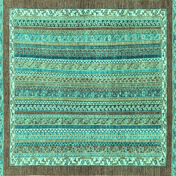 Ahgly Company Machine Washable Indoor Square Abstract Turquoise Blue Modern Area Rugs, 8' Square
