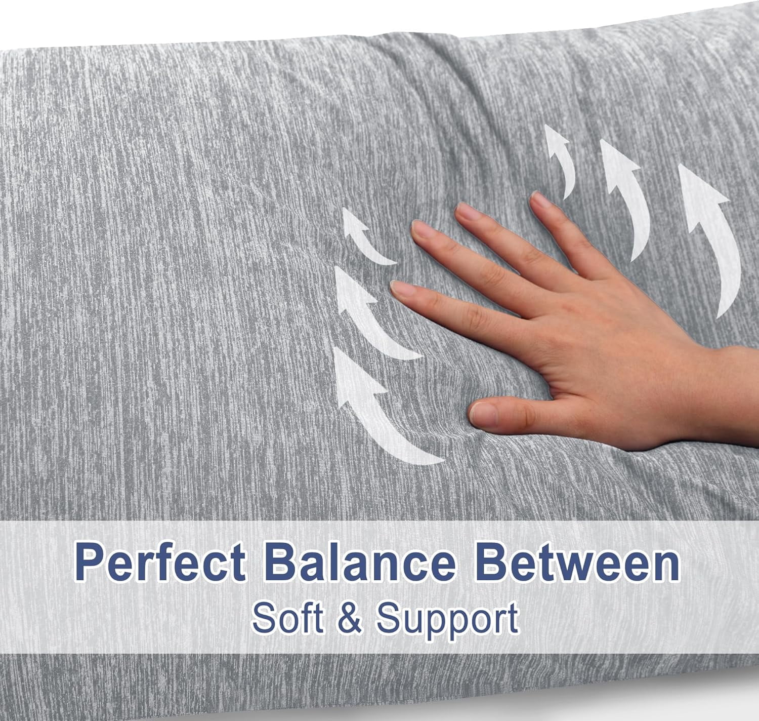 Cooling Body Pillow for Adults, 20x60 Inch Light Grey - Shredded Memory Foam Body Pillow with Removable & Adjustable Filling, Full Body Support for Side Sleepers, Pregnancy & Pain Relief