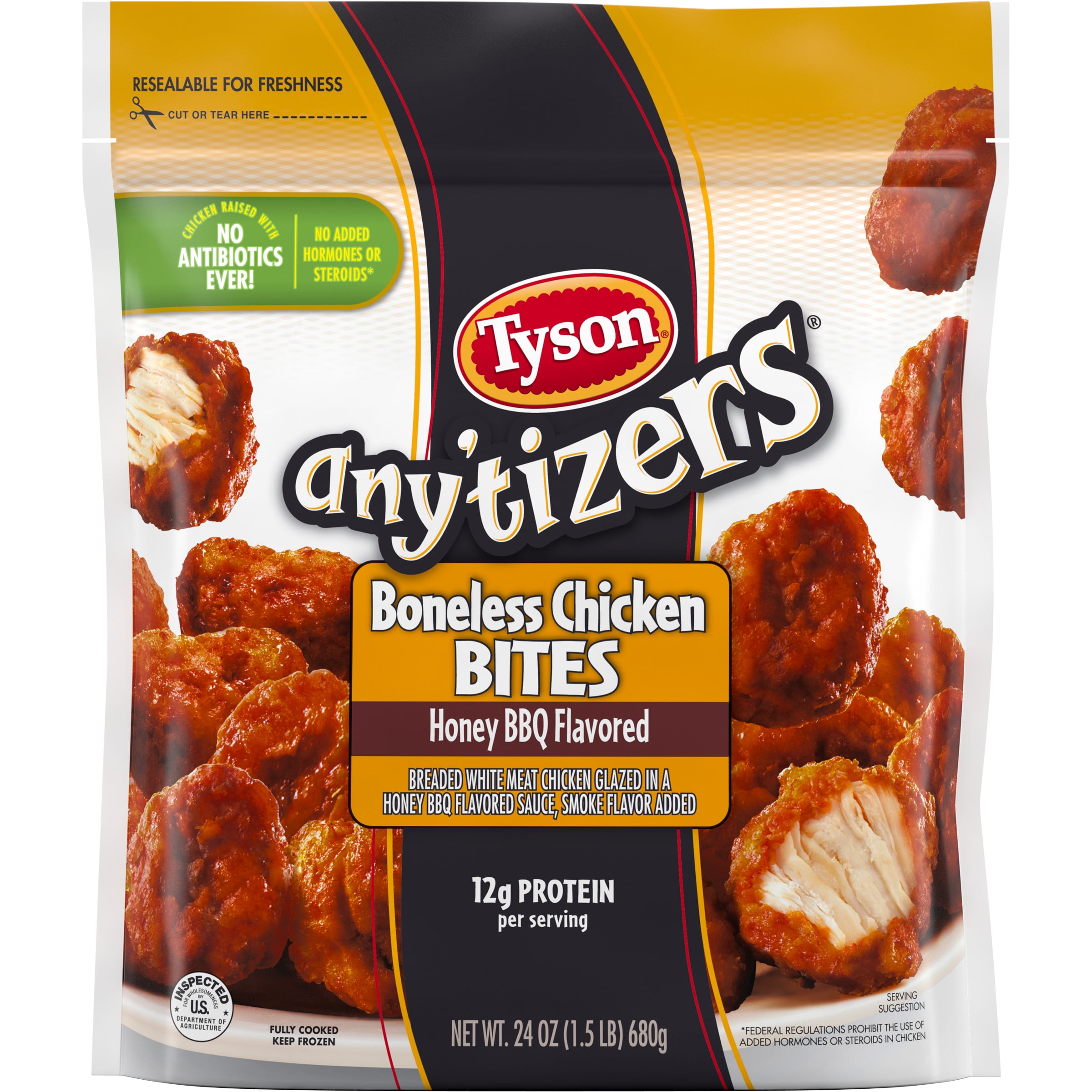 Tyson Any'tizers Honey BBQ Boneless Chicken Bites, 1.5 lb Bag (Frozen