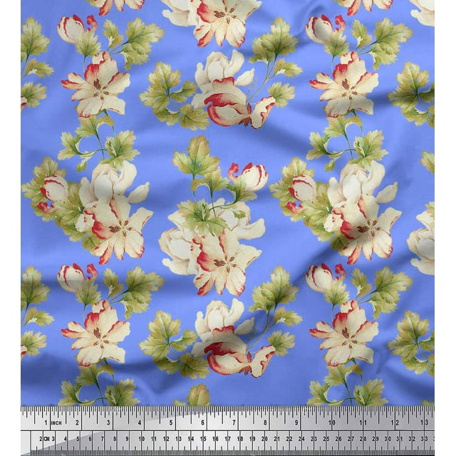 Soimoi Poly Georgette Tissu Feuilles & Magnolia Imprimé Floral par Yard 42 Pouces de Large