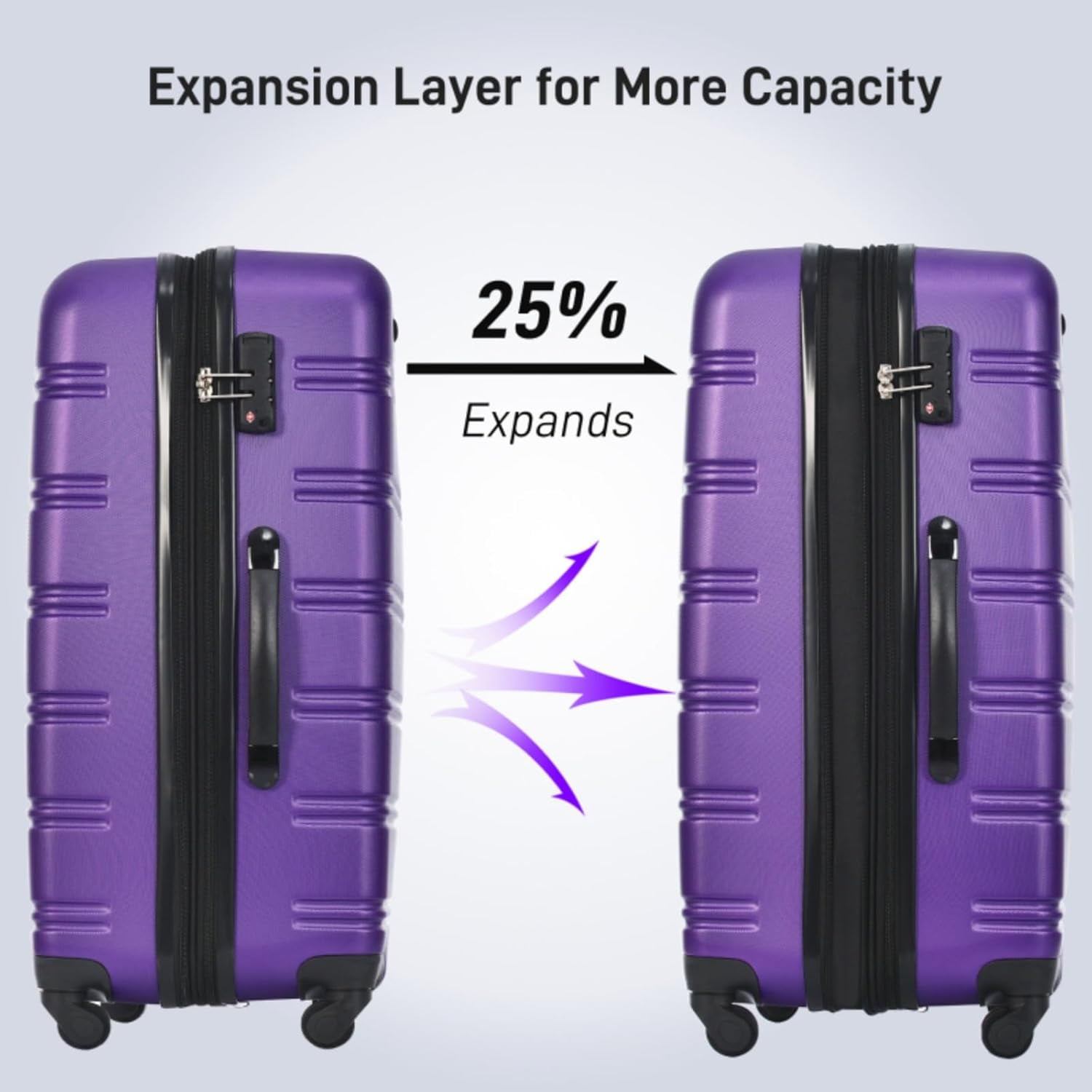 LuxyHoom Luggage Sets 4 pcs Spinner Suitcase w Travel Bag, Hard Shell Luggage with TSA Lock Lightweight, Hardshell ABS for Kids, Women, Men, Airline Approved Carry On, 16" 20" 24" 28" (Purple)