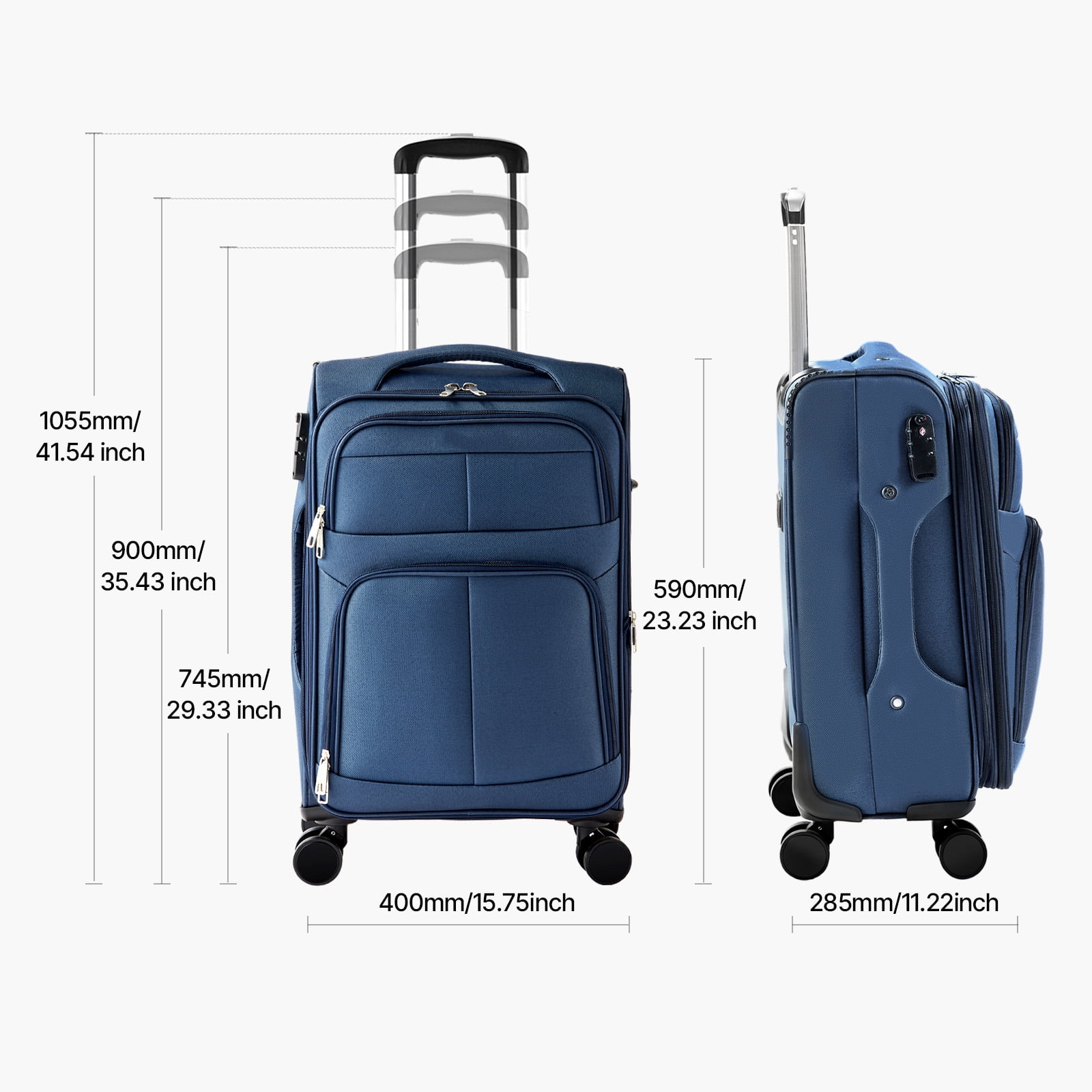 KFFKFF 20-Inch Expandable Softside Luggage with Spinner Wheels, Lightweight Carry-On Suitcase with TSA Lock and Extra Storage Pocket, Blue