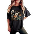 thumbnail image 2 of LEBONYARD Womens Summer Tops,Womens Tops Trendy ,Women's Fashion Summer Round Neck Drop Sleeves Leisure Short Sleeve Flower Printing Tops Black L, 2 of 7