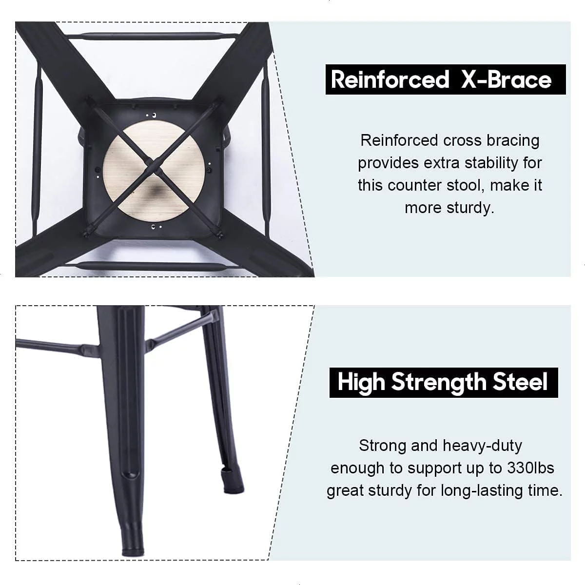 Andeworld 30" Metal Barstools Set of 4 Counter Height Bar Stools with Back (30" Seat Height, Wooden Top Low Back Matte Black)