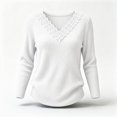 thumbnail image 6 of Tops for Women Lace V-Neck Soft Long Sleeve Ribbed Knit Pullover Casual Fall Winter Shirt, 6 of 7