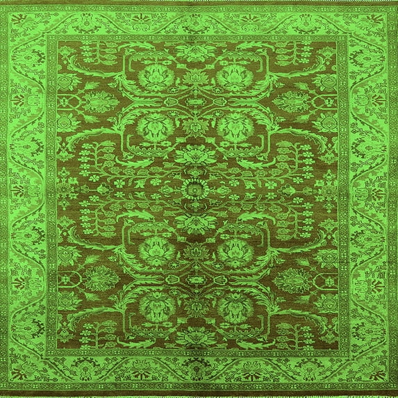 Ahgly Company Indoor Square Oriental Green Industrial Area Rugs, 7' Square