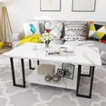thumbnail image 2 of Baxluxe Marble Coffee Table, 40-inch Marble Top, Metal Steel Frame, WHite, 2 of 7