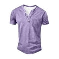 thumbnail image 5 of Qwertyu Mokaloha Mens Shirts, Retro Washed Distressed Solid Color Casual Short Sleeve Henley Tops with Pockets Purple 3XL, 5 of 5