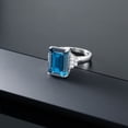 thumbnail image 5 of Gem Stone King 925 Sterling Silver London Blue Topaz Ring for Women (9.80 Cttw, Gemstone November Birthstone, Emerald Cut 14X10MM, Available in Size 5, 6, 7, 8, 9), 5 of 6