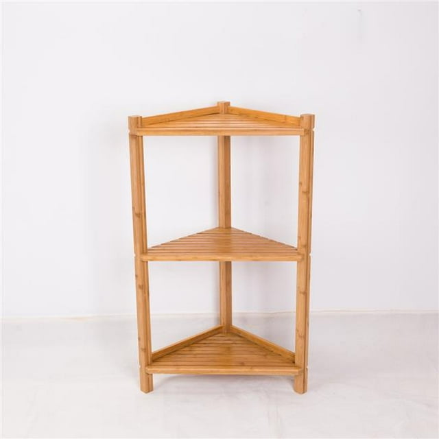 New Ridge Home Goods HX-78004 Natural Bamboo 3 Tier Corner Shelf