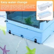 Turtle Tank Kit Complete Turtle Habitat with Advanced Filtration, Waterfall Play, Multi-Zone Living, Heat Lamp,Easy Water Change for Turtle Aquarium and Hermit Crab Tank(Blue,18 In)
