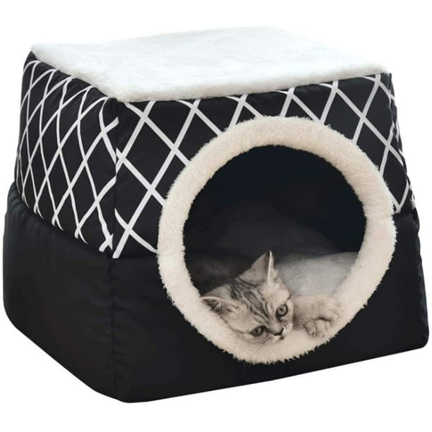 Cueva para gatos Casa para gatos Cama para gatos Mascota Nido para mascotas 2 en 1 Saco de dormir plegable Abrazo Cueva Cápsula espacial Casa para gatos Villa Cercada Perrera Casa, Negro XL ==