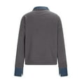 thumbnail image 4 of Ohufall Sweater for Women with Denim Collar, Button Long Sleeve Knit Top, Solid Patchwork Pullover Casual Fall Tops, 4 of 6
