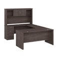 thumbnail image 1 of Bestar Logan 65W U Shaped Desk with Hutch in medium gray maple, 1 of 4