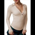 thumbnail image 2 of Camisetas Henley de Larga para Mujer, -Otoño 2025, de Punto Acanalado con Botones, Corte Entallado, Blusas Básicas Informales. Albaricoque L, 2 of 7