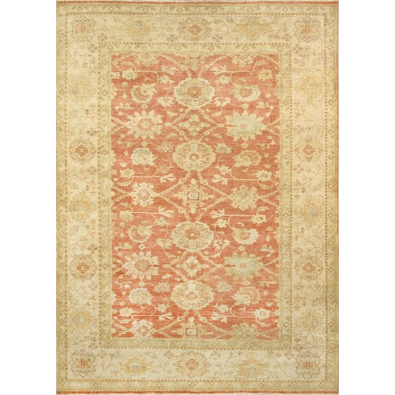 Pasargad Home Sultanabad Collection Hand-Knotted Wool Rust/Ivory Area Rug- 9' x 12', For Indoor Space and all Age of Group