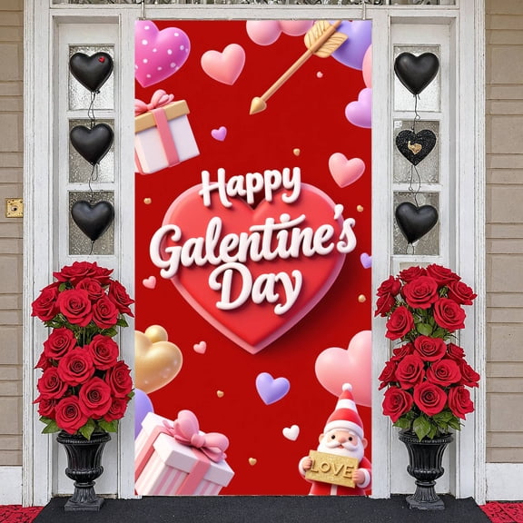 Red Theme Galentine's Day Banner Pink  Heart Display Heart Pattern Cherry Decoration Sweet Backdrop for Galentine's Party Girls' Gathering Friendship Celebration