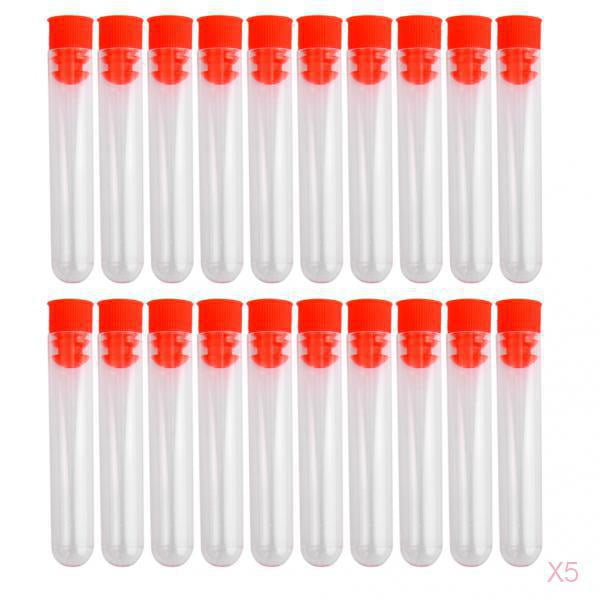 Tubo de ensayo de plástico transparente de 100 Uds 12x60mm con tapas para experimentos científicos, fiesta, decorar la casa, almacenamiento de dulces Macarena Tubo de ensayo de plástico transparente