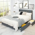 thumbnail image 4 of Gymax Queen Upholstered Bed Frame with 4 Storage Drawers Headboard Dark Grey, 4 of 8