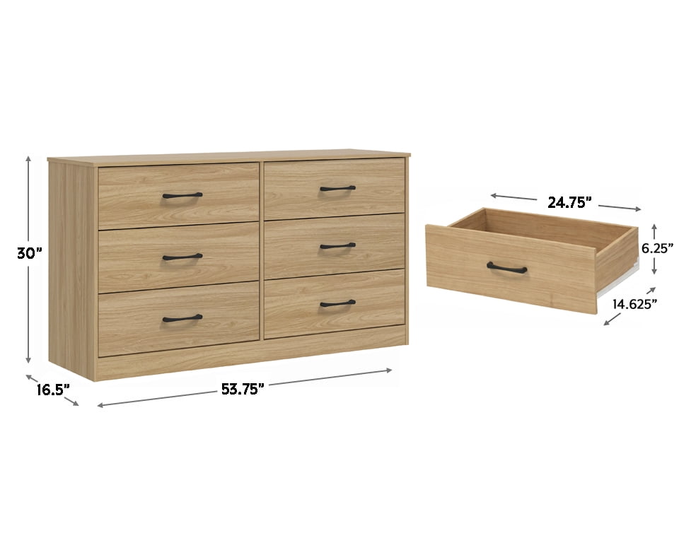 mainstays classic 6 drawer dresser rustic oak finish Mainstays Ardent 6 Drawer Dresser, 53.75" Wide, Euro Oak