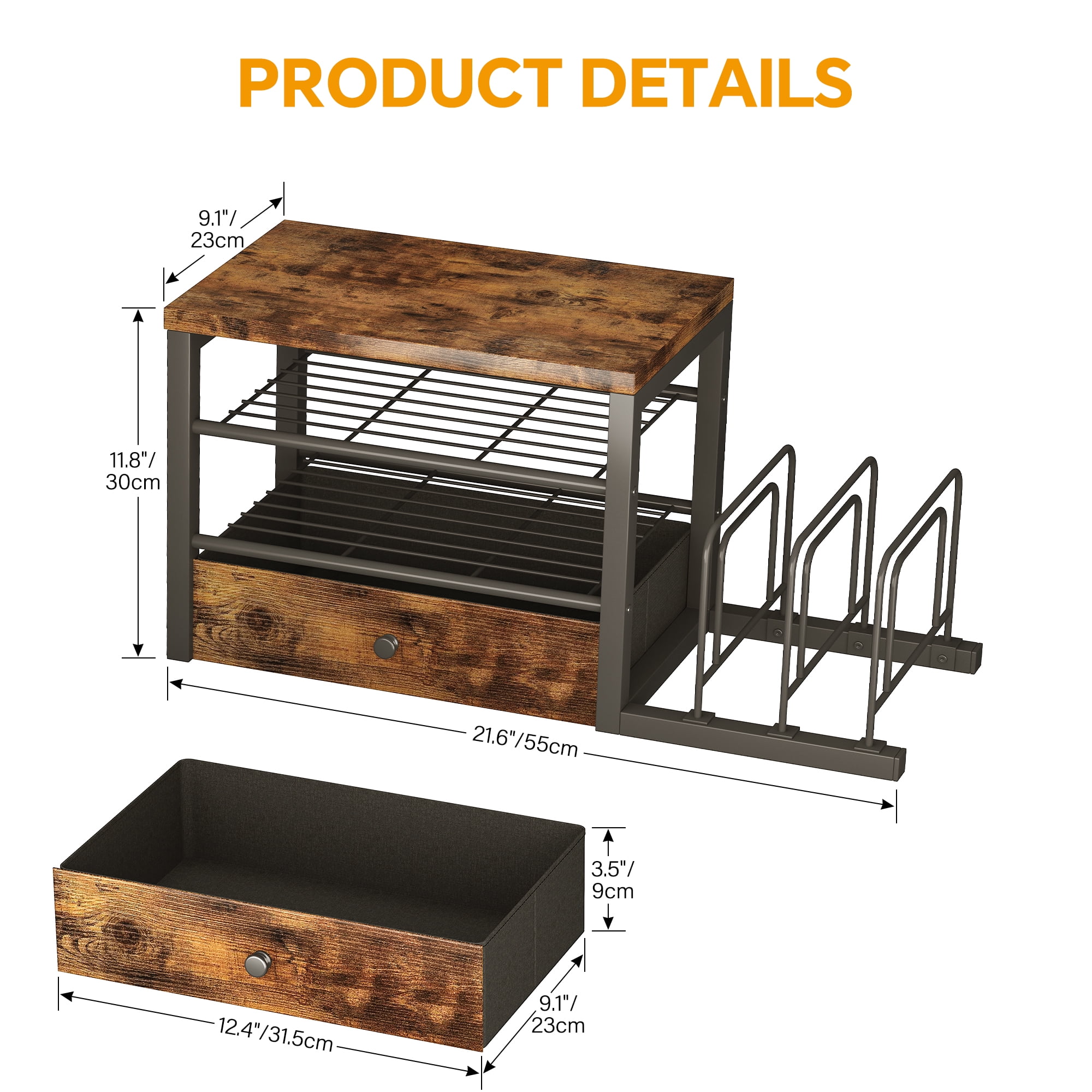 Wood Desk Organizer with Drawers, Desk File Organizer with 3 Vertical File Holders, File Shelf,Storage for Mail, Supplies,Classroom Organization