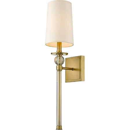 

Rubbed Brass Tone Finish Wall Sconces 6 Wide Parchment Paper Shade Steel and Crystal Material Candelabra 1 Light Fixture